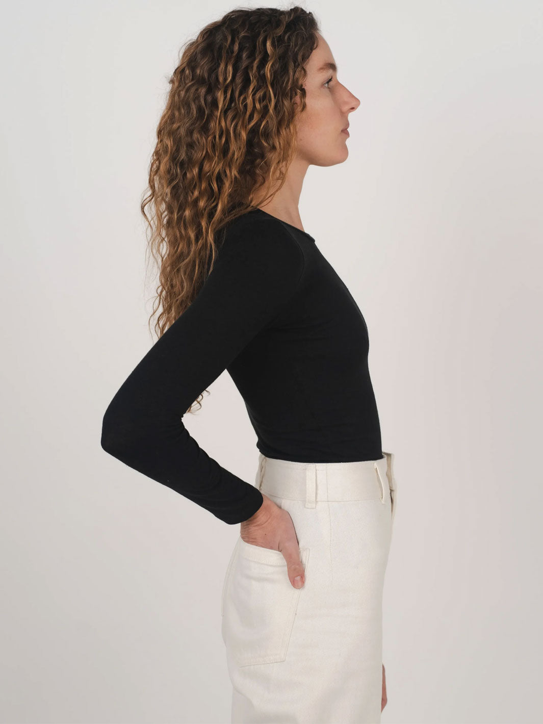 Hemp Clothing Australia Stretch Long Sleeve Top Black Meadow Store Side