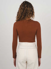 Hemp Clothing Australia Fitted Stretchy Long Sleeve Round Neck Top Rust Cinnamon Meadow Store 