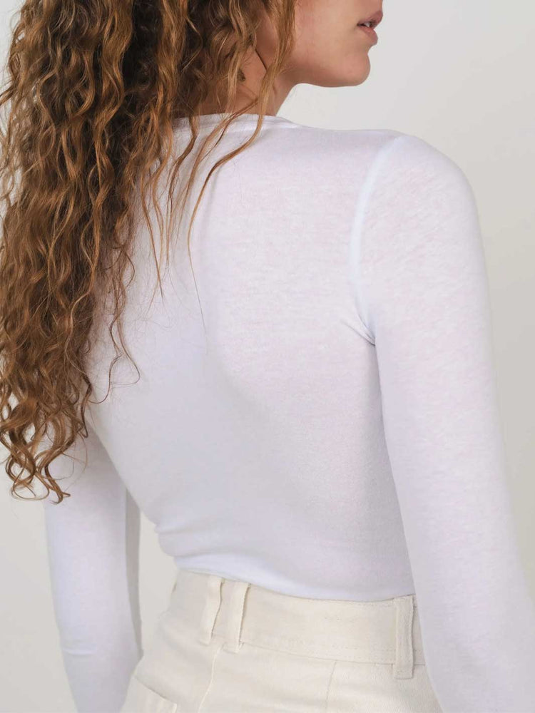 Hemp Clothing Australia Stretchy White Long Sleeve Top Meadow Store Back Side