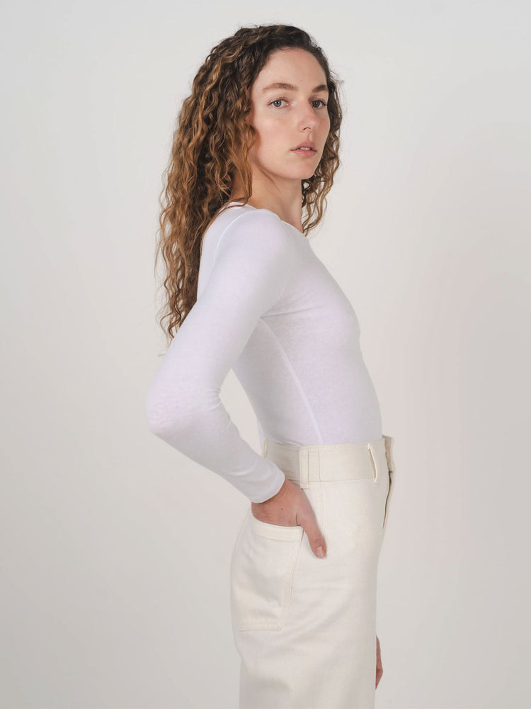 Hemp Clothing Australia Stretchy White Long Sleeve Top Meadow Store Side