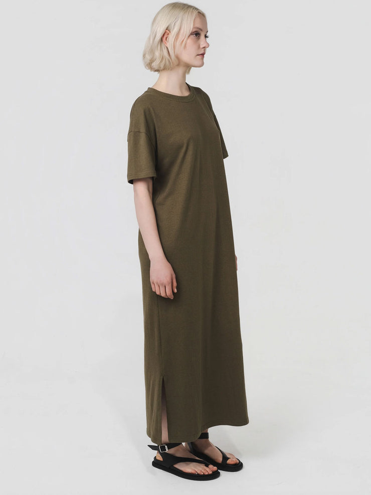 Hemp Clothing Australia T-Shirt Maxi Dress Olive Green Meadow Store