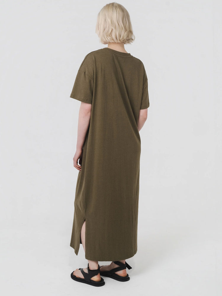 Hemp Clothing Australia T-Shirt Maxi Dress Olive Green Meadow Store