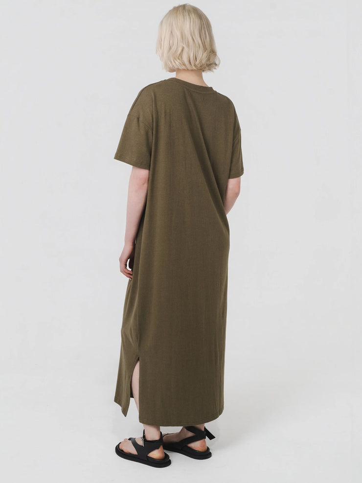 Hemp Clothing Australia T-Shirt Maxi Dress Olive Green Meadow Store