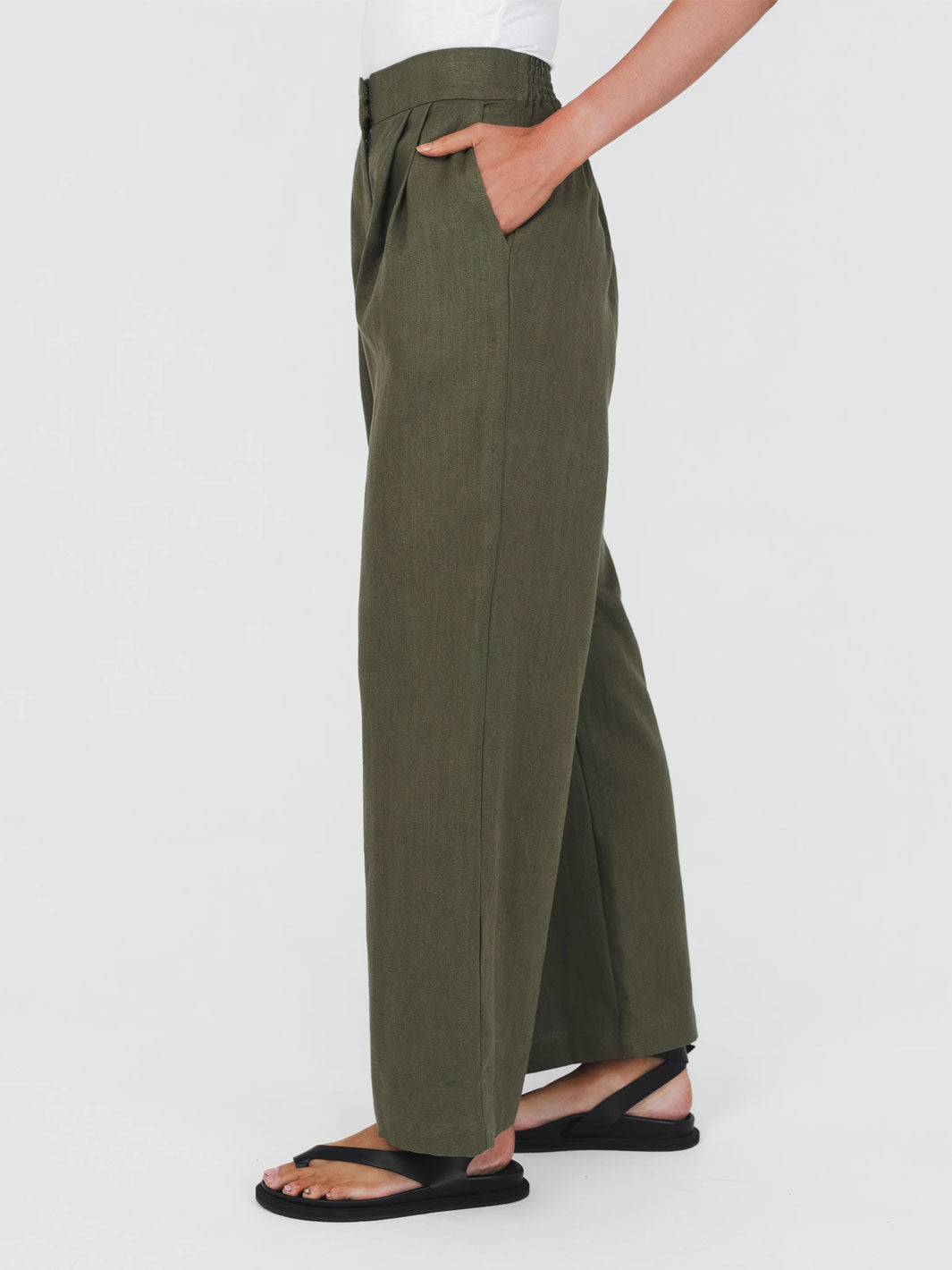 Hemp Clothing Australia Tailored Pant Olive Green Meadow Store Side