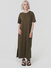Hemp Clothing Australia T-Shirt Maxi Dress Olive Green Meadow Store