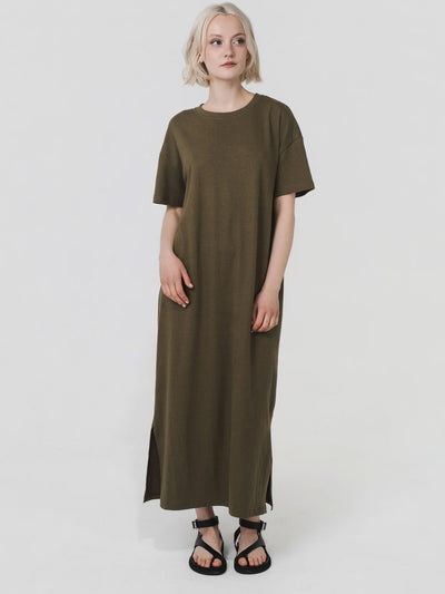 Hemp Clothing Australia T-Shirt Maxi Dress Olive Green Meadow Store
