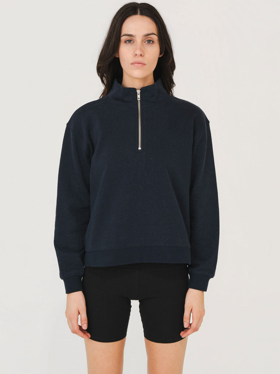 Hemp Clothing Australia Womens Navy Blue 1/4 Zip Fleece Sweatshirt Meadow Store