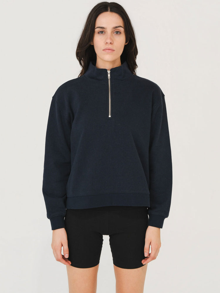 Hemp Clothing Australia Womens Navy Blue 1/4 Zip Fleece Sweatshirt Meadow Store