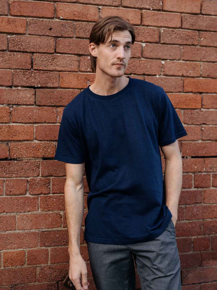 Hemp Clothing Australia Mens Classic Tee Navy Blue Meadow Store