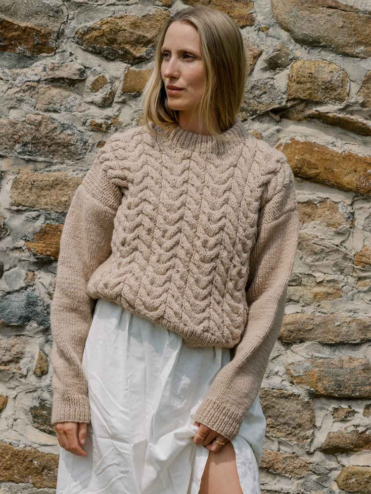 Hobo and Hatch Charlie Sweater NZ Wool Cable Natural Colour Meadow Store
