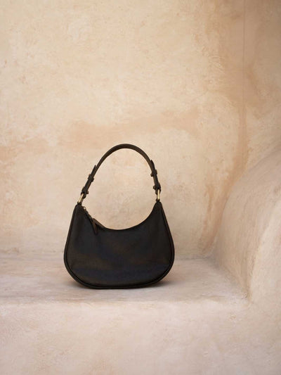 Hobo and Hatch Clara Mini Crescent Shoulder Bag Texture Black Noir Leather Meadow Store