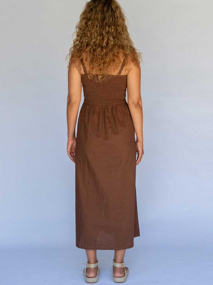 Hobo and Hatch Mikoha Convertible Strap Midi Dress Cocoa Organic Cotton Meadow Store