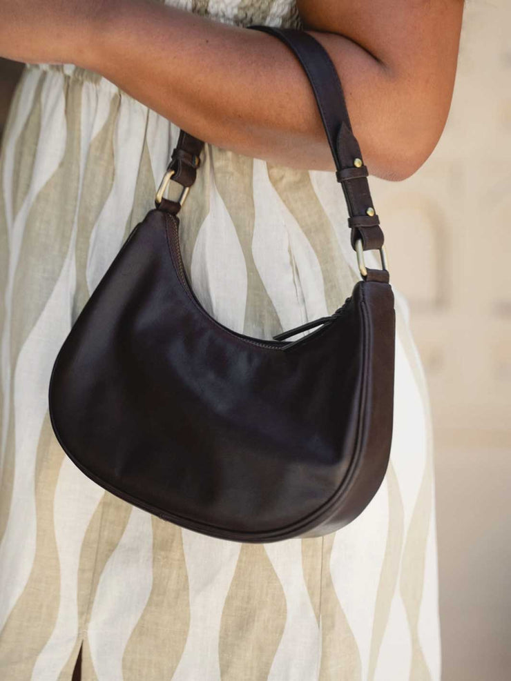 Hobo and Hatch Clara Mini Crescent Shoulder Bag Texture Black Noir Leather Meadow Store