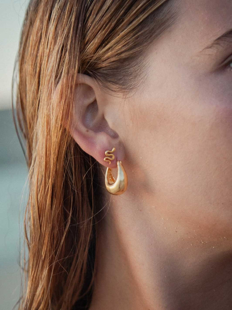 Hobo and Hatch Neptune Hoop Earrings Crescent Baguette Matte Gold Meadow Store