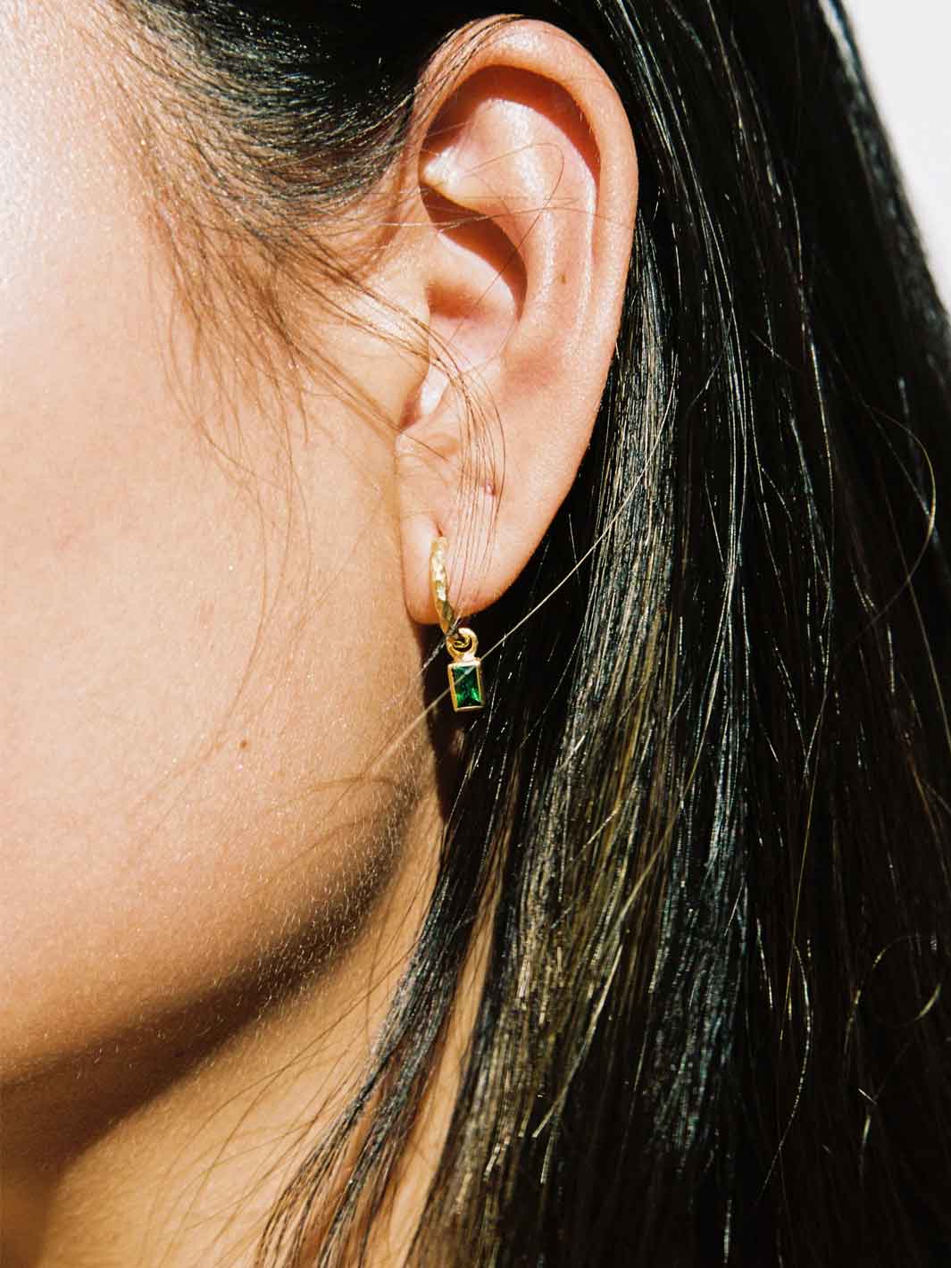 Selene Mini Hoops Gold Emerald