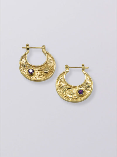 Hobo and Hatch Selene Statement Hoop Moon Sun Gold Amethyst