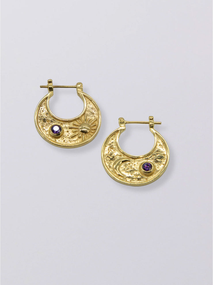 Hobo and Hatch Selene Statement Hoop Moon Sun Gold Amethyst