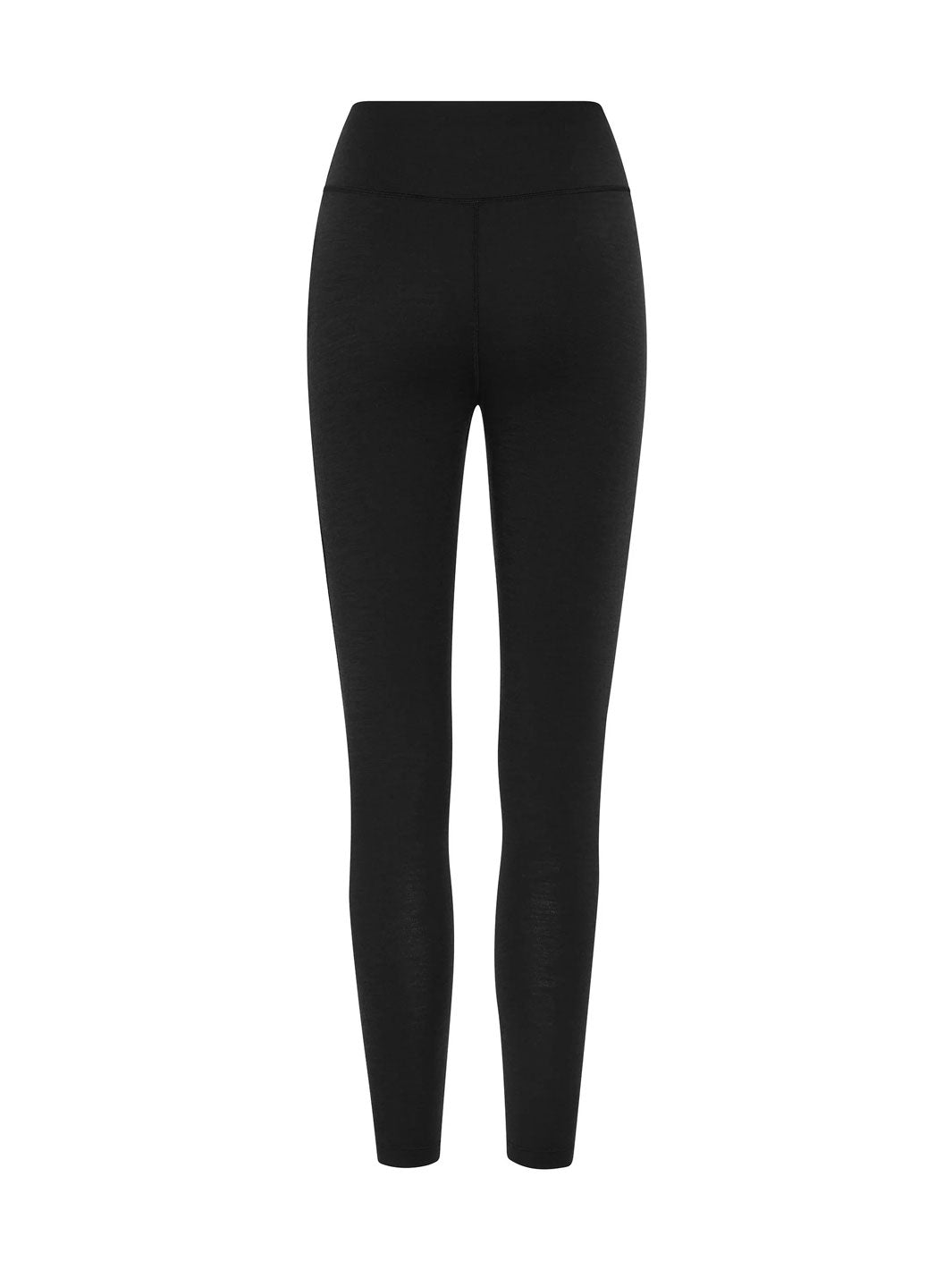 Black high-waisted leggings shown flat against a solid white background.