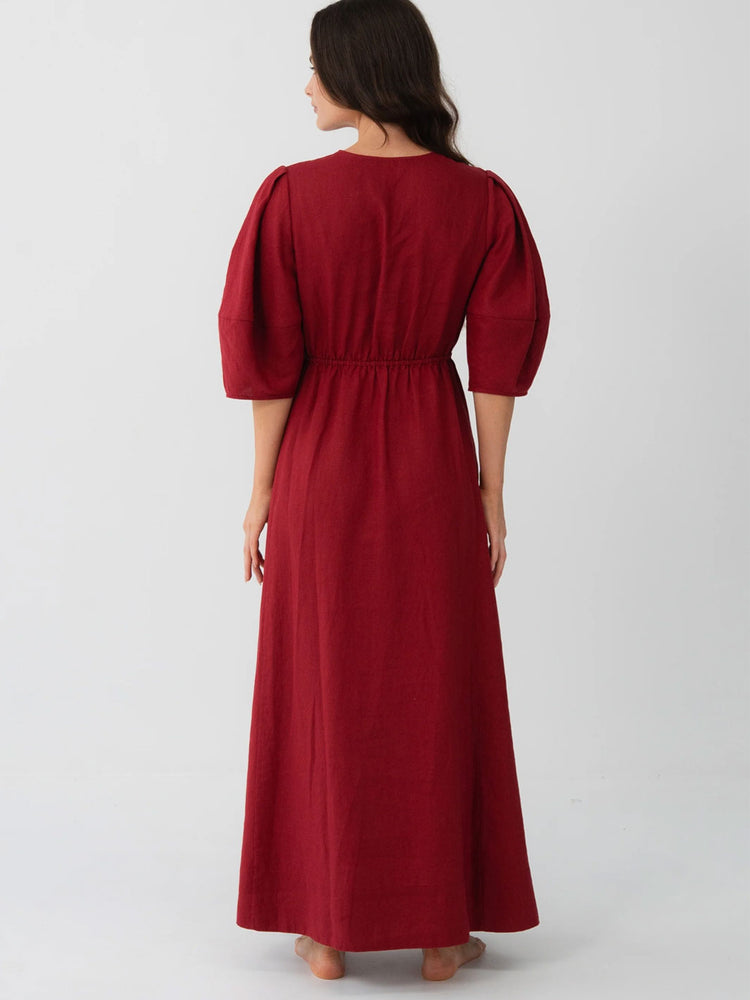 Back Maxi Dress in Cherry Red Linen
