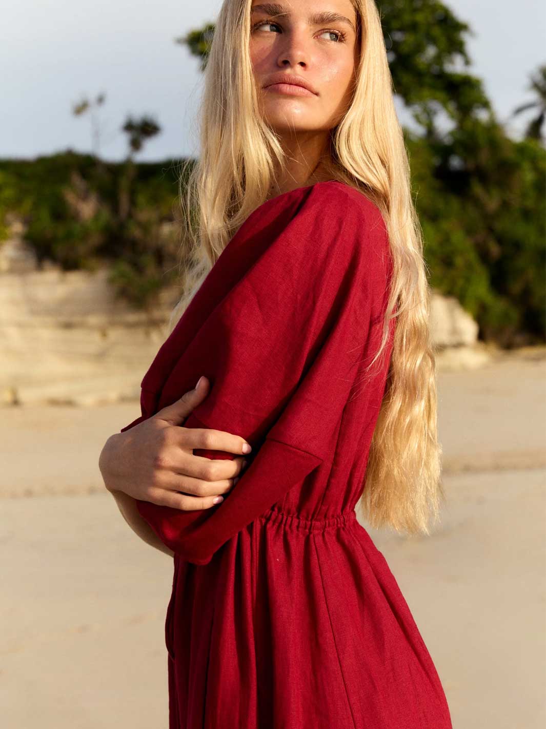 Lilly-Pilly-Vida-Linen-Maxi-Dress-Cherry-Red-Side-Meadow-Store