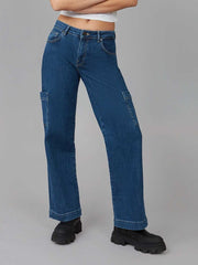 Lola Jeans Pheonix Mid Rise Cargo Jean Eco Washed Sapphire Blue Meadow Store