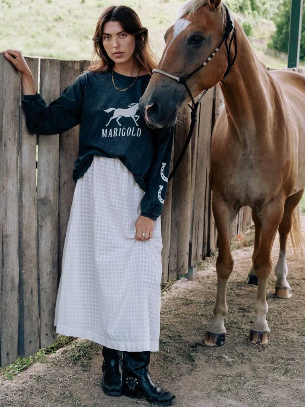Marigold Mustang Tee Long Sleeve Washed Black Meadow Store