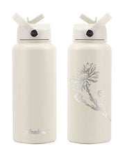 Meadow Store 32oz laser embossed insulated water bottle vintage white with silver alpine daisy