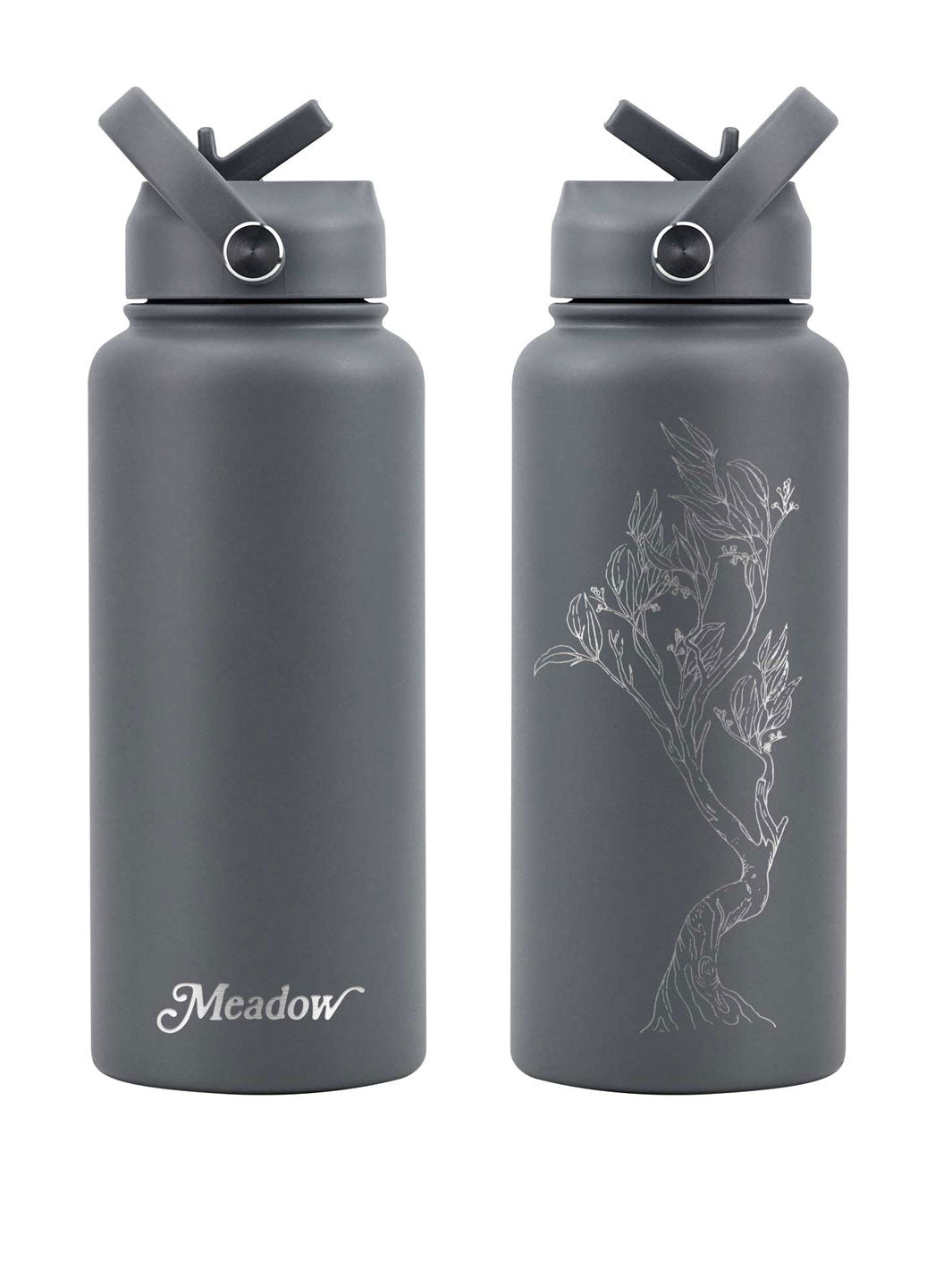 Meadow Store 32oz Drink Bottle Grey with Laser Embossed Snow Gum Branch
