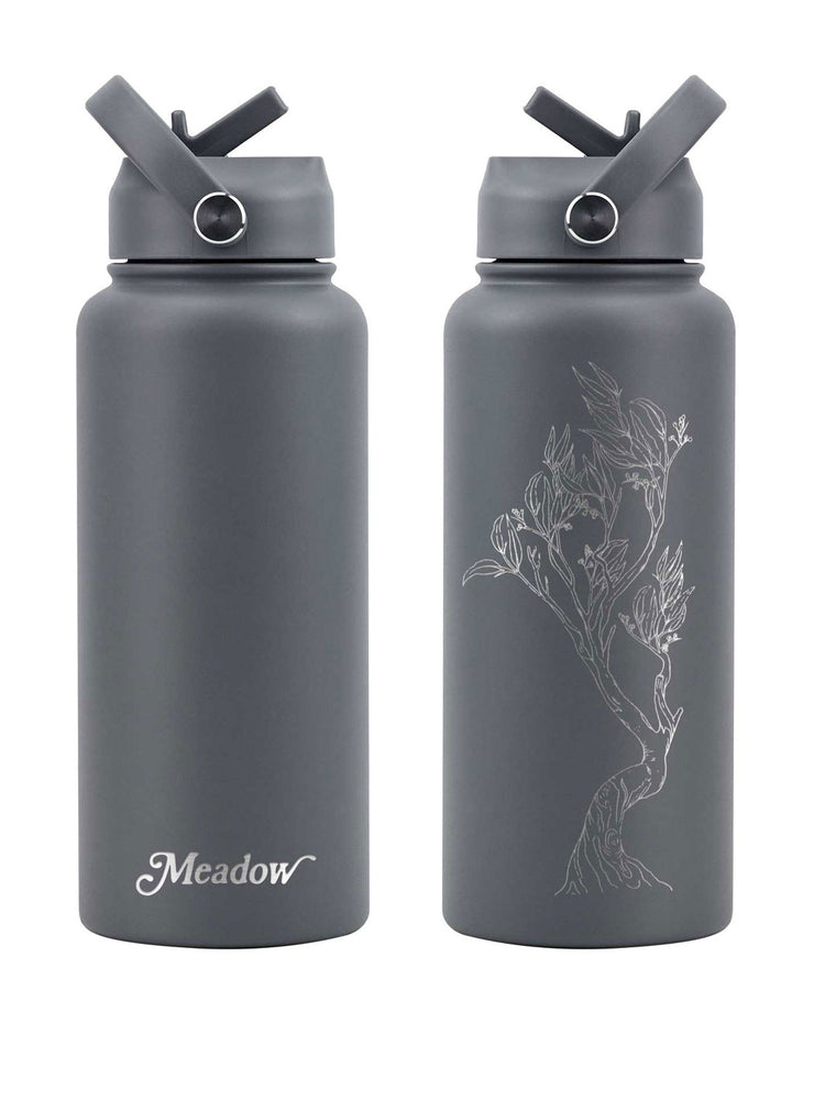 Meadow Store 32oz Drink Bottle Grey with Laser Embossed Snow Gum Branch