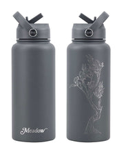Meadow Store 32oz Drink Bottle Grey with Laser Embossed Snow Gum Branch