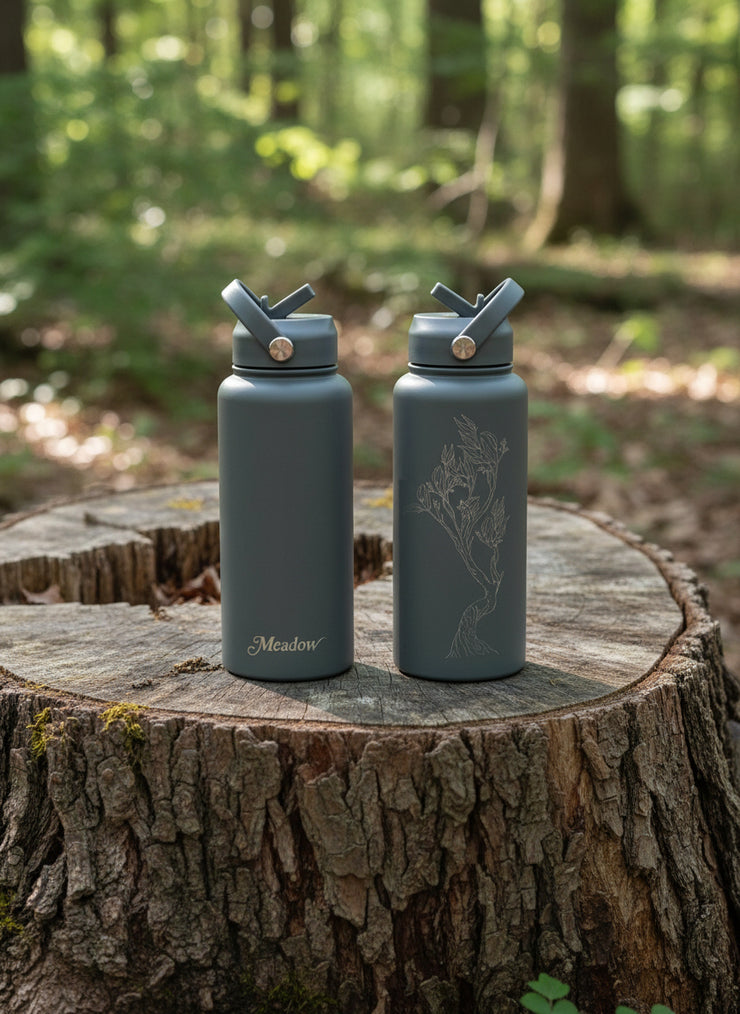 Meadow Store 32oz Embossed Snow Gum Branch Bottle Storm Grey Powder Coated Insulated Straw Lid
