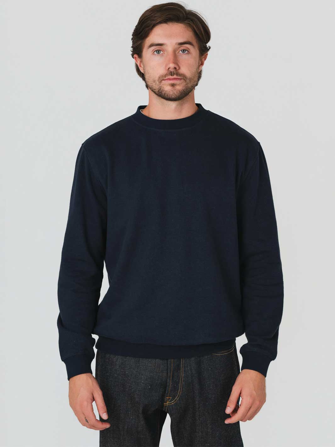 Hemp Clothing Australia Mens Classic Crew Neck Fleece Sweater Navy Blue Meadow Store 