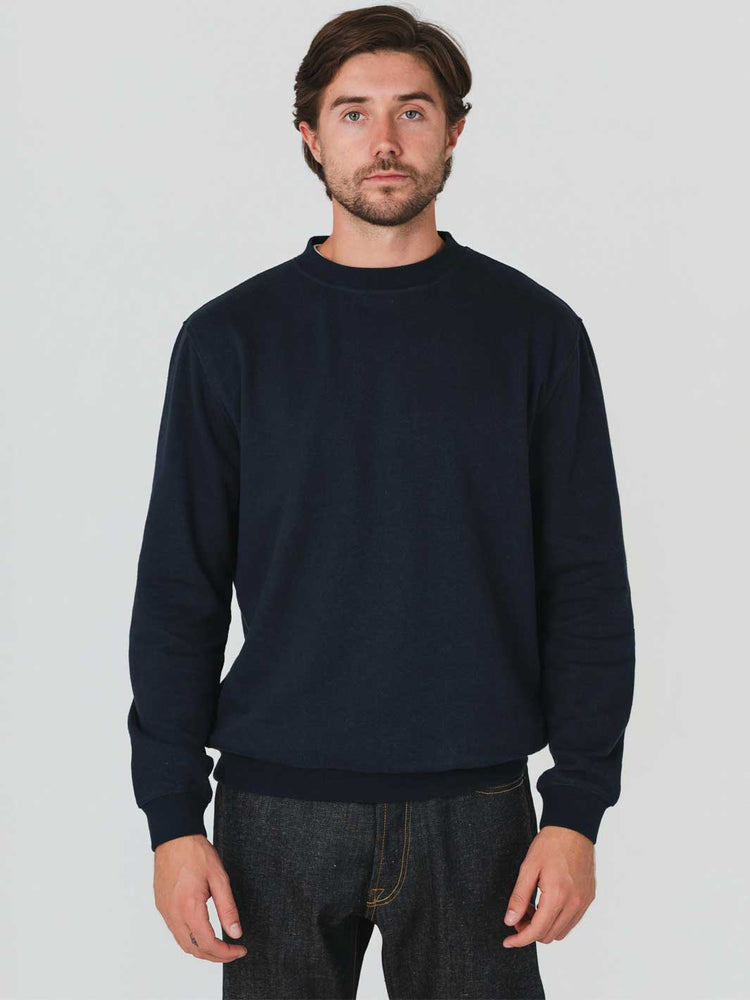 Hemp Clothing Australia Mens Classic Crew Neck Fleece Sweater Navy Blue Meadow Store 