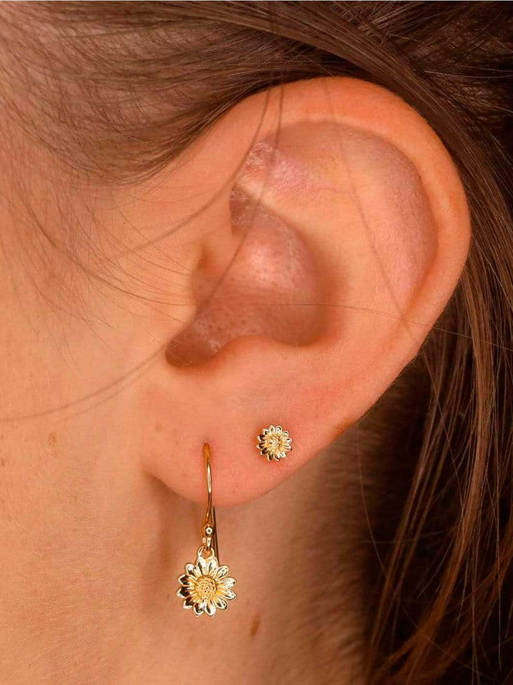 Midsummer Star Delicate Sunflower Hook Earrings Gold Meadow Store