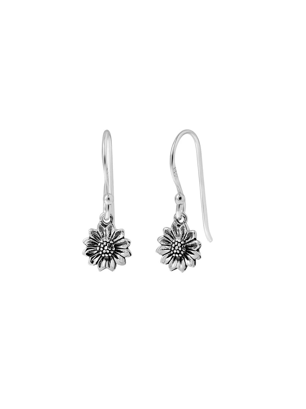 Tiny Delicate Sunflower Earrings Silver