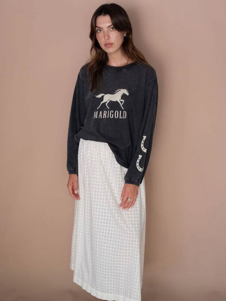 Marigold Mustang Tee Long Sleeve Washed Black Meadow Store