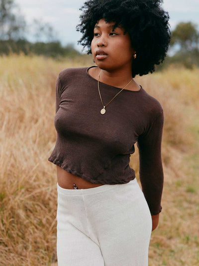 Orbit the Label Amore Long Sleeve Cotton Top Cocoa