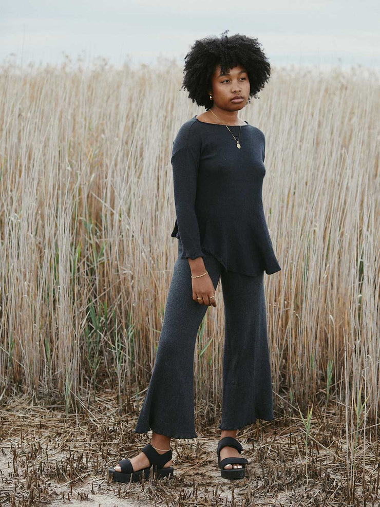 Orbit the Label Bridie Cotton Knit High Neck Top Charcoal Meadow Store