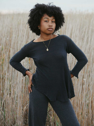 Orbit the Label Bridie Cotton Knit Longsleeve Top Charcoal Meadow Store