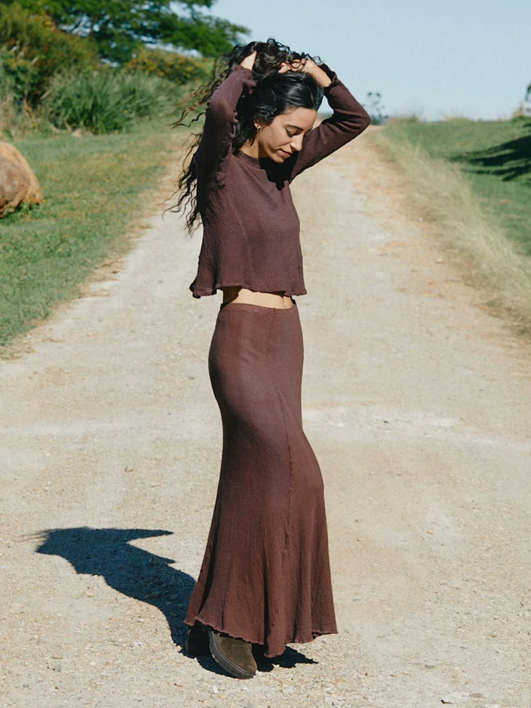 Orbit the Label Delphi Maxi Knit Skirt Cocoa Brown 