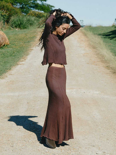Orbit the Label Delphi Maxi Knit Skirt Cocoa Brown 