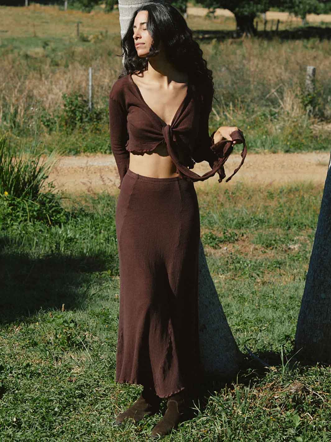 Orbit the Label Delphi Maxi Knit Skirt Cocoa Brown 