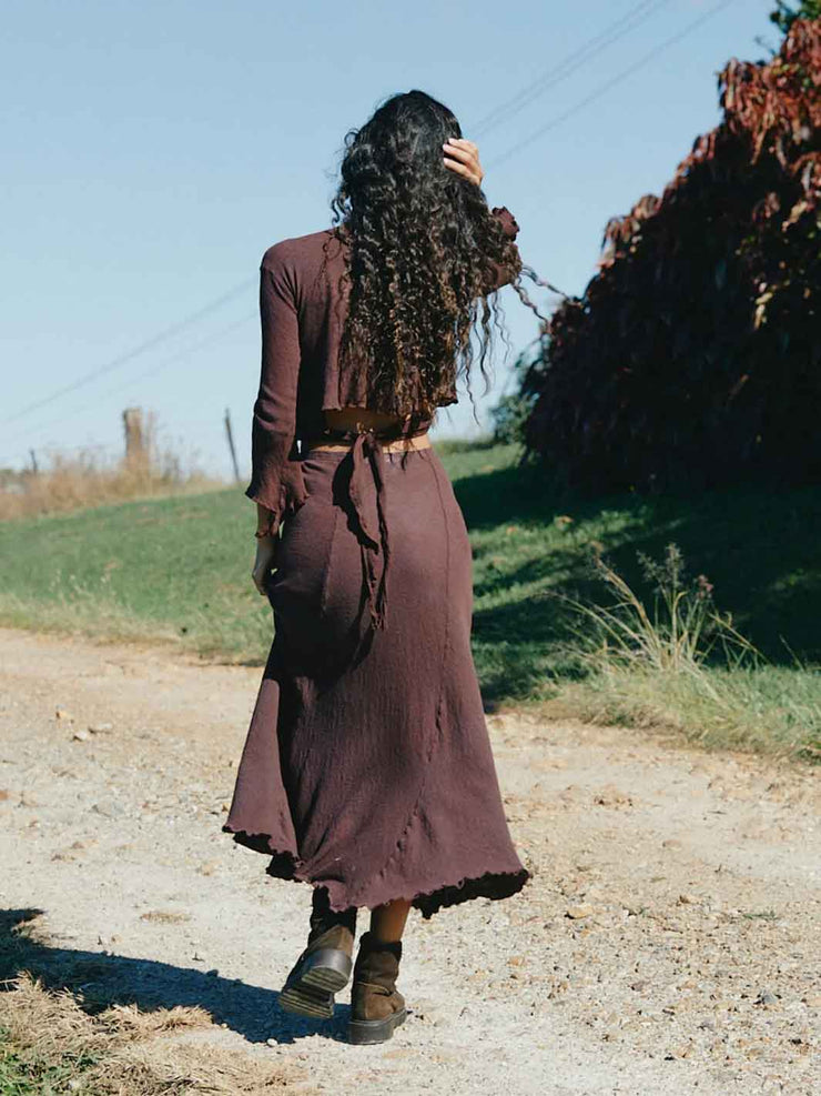Orbit the Label Freya Wrap Around Top Knit Cotton Cocoa Brown Meadow Store
