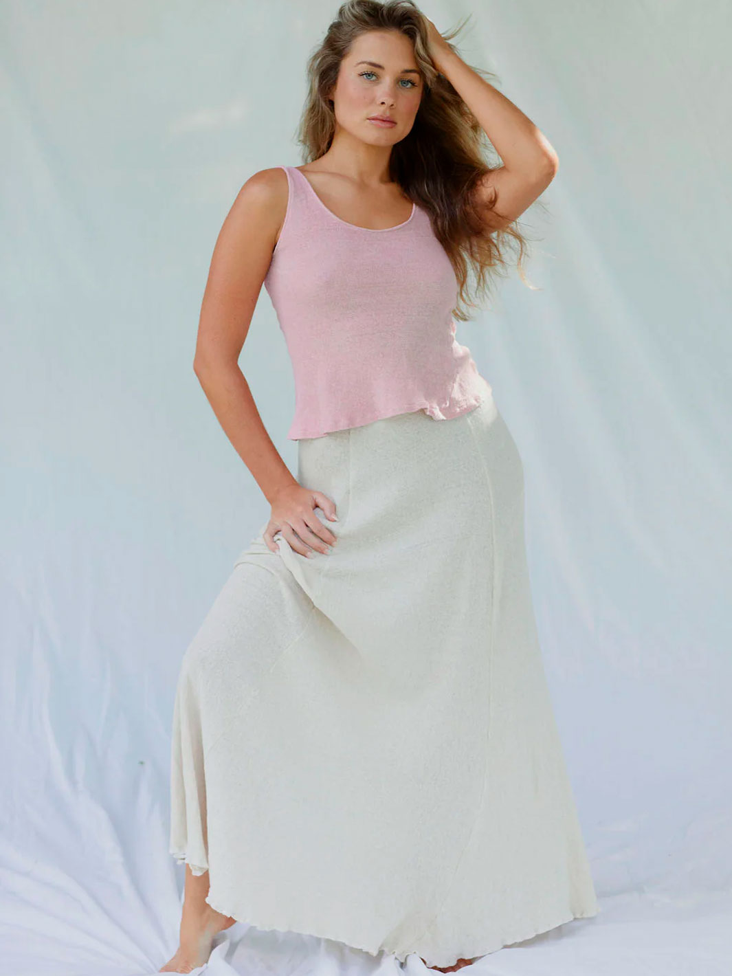 Orbit the Label Sia Singlet Organic Cotton Rose Pink Meadow Store Front Full Length