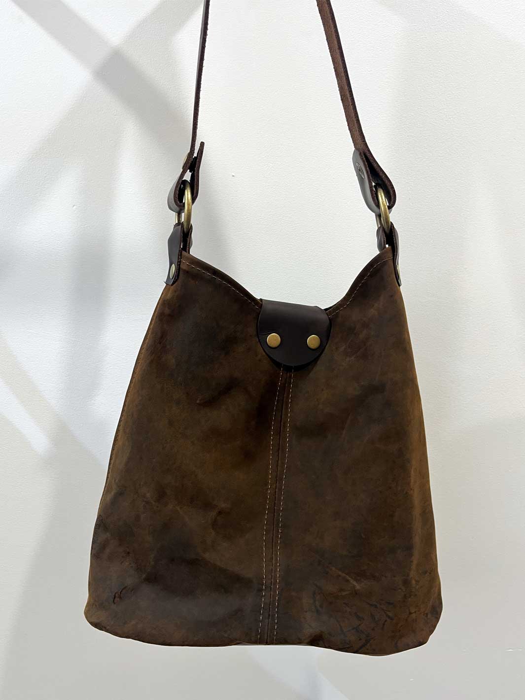 Recycled Waxy Kangaroo Leather Tote Bag Dark Brown Back Antique Brass Hardware Australian Made Meadow Store