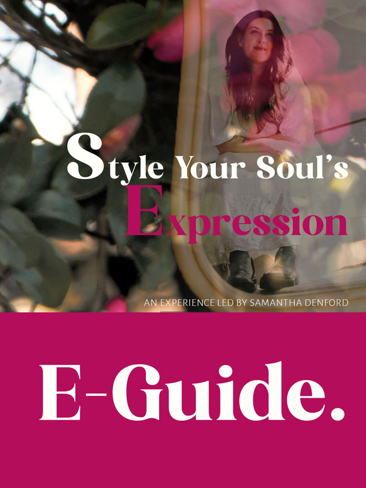 E-guide cover with a woman's reflection in a mirror and text 'Style Your Soul's Expression' by Samantha Denford.