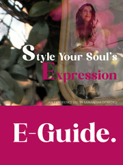 E-guide cover with a woman's reflection in a mirror and text 'Style Your Soul's Expression' by Samantha Denford.