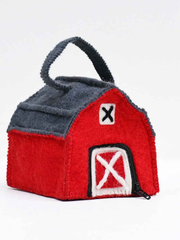 Tara Treasures Felt Toy Farm Barn with Zip Door Red and Grey