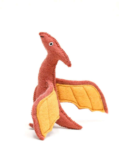 Plush pteranodon Felt Toy toy with orange wings on a white background