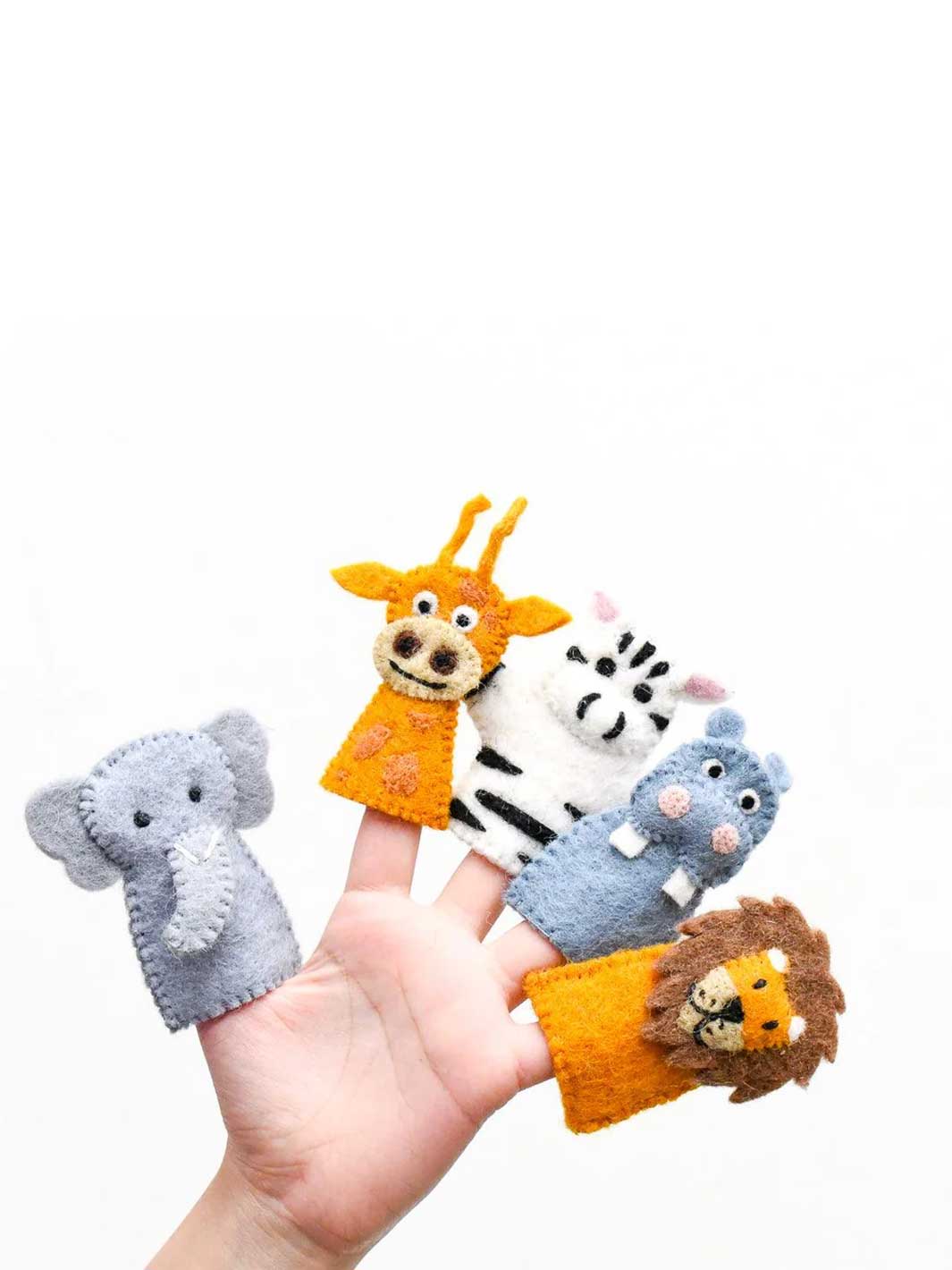 Tara Treasures Wool Felt Finger Puppets Elephant Giraffe Zebra Hippo Lion Meadow Store